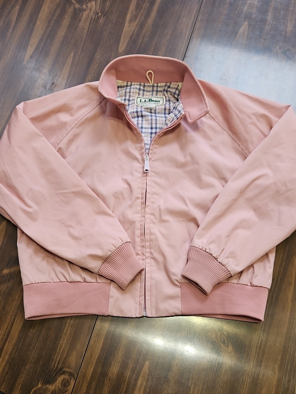 Vintage L.L. Bean Pink Bomber Jacket Plaid Lined Full Zip